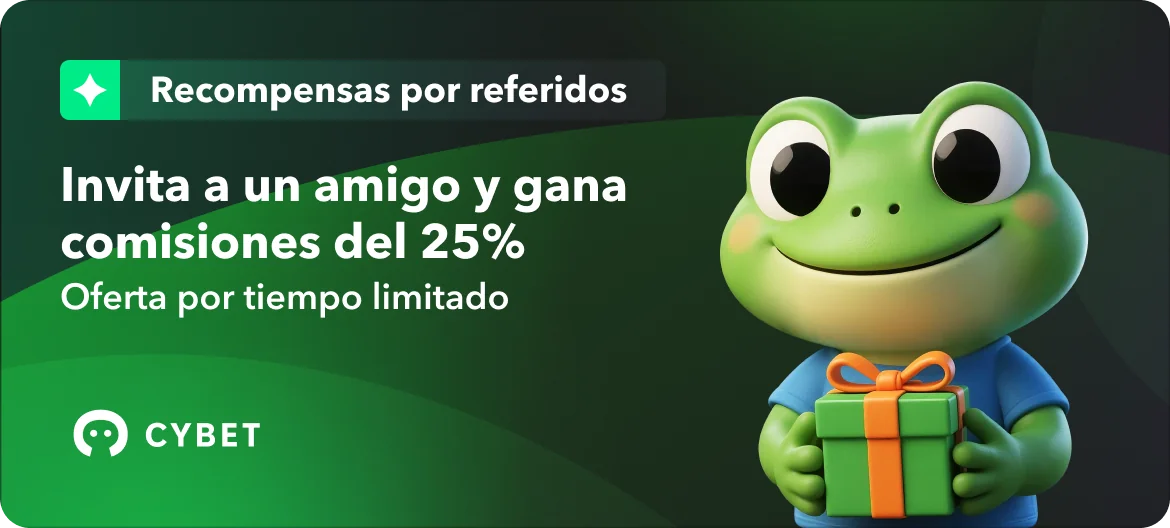 Banner de Cybet: invita a un amigo y gana comisiones del 25 %